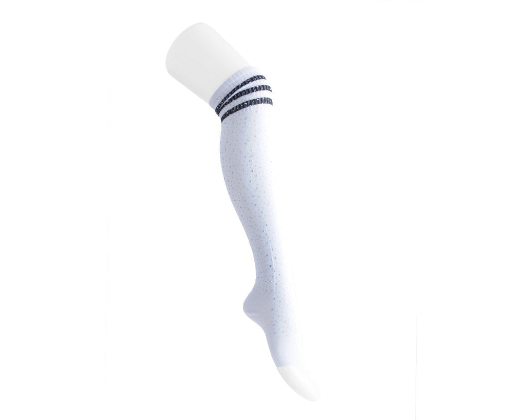 TSK1124 Black & White Varsity Rhinestone Over-The-Knee Sock TSK1124-OS - T.U.K. Shoes