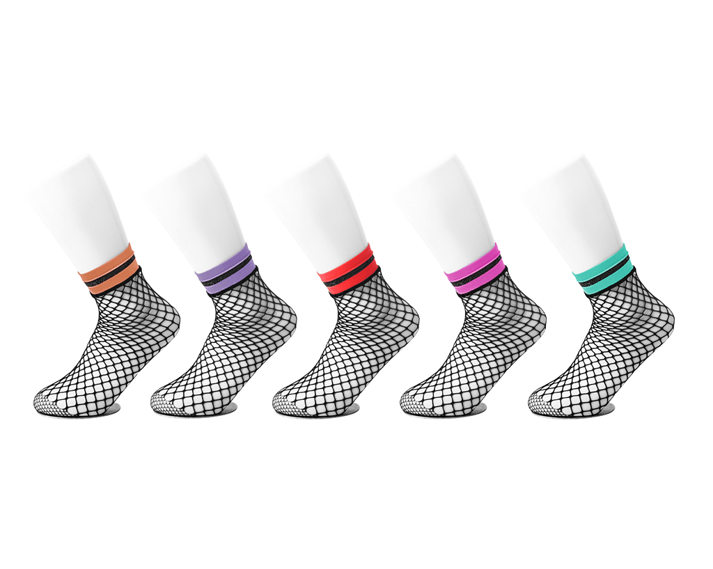 TSK1122 Multi-color Band Fishnet 5-Pk Sock TSK1122-OS - T.U.K. Shoes