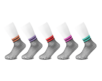 TSK1122 Multi-color Band Fishnet 5-Pk Sock TSK1122-OS - T.U.K. Shoes