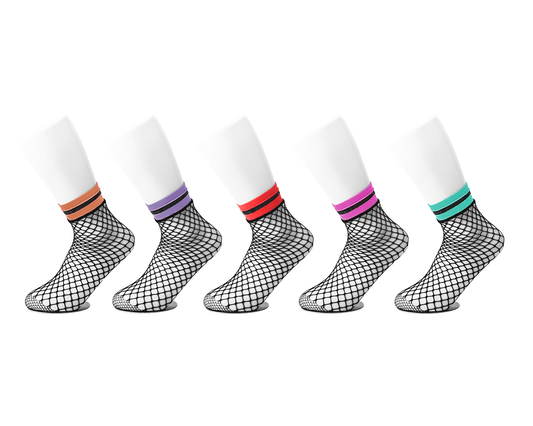 TSK1122 Multi-color Band Fishnet 5-Pk Sock TSK1122-OS - T.U.K. Shoes