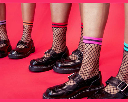 TSK1122 Multi-color Band Fishnet 5-Pk Sock TSK1122-OS - T.U.K. Shoes