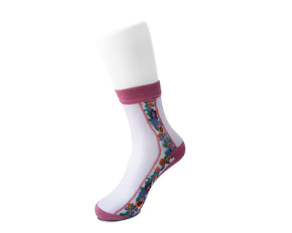 TSK1079 Blush Stripe Floral Sheer Sock TSK1079-OS - T.U.K. Shoes