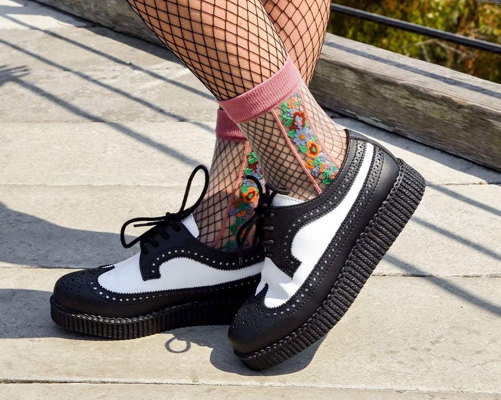 TSK1079 Blush Stripe Floral Sheer Sock TSK1079-OS - T.U.K. Shoes