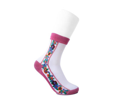 TSK1079 Blush Stripe Floral Sheer Sock TSK1079-OS - T.U.K. Shoes