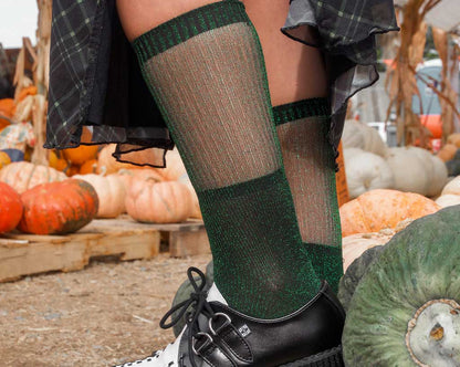TSK1131 Green Ribbed Glitter Sock TSK1131-OS - T.U.K. Shoes