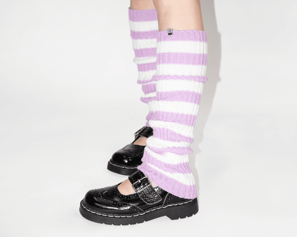 TSK1162 Purple & White Stripe Knit Leg Warmer TSK1162-OS - T.U.K. Shoes