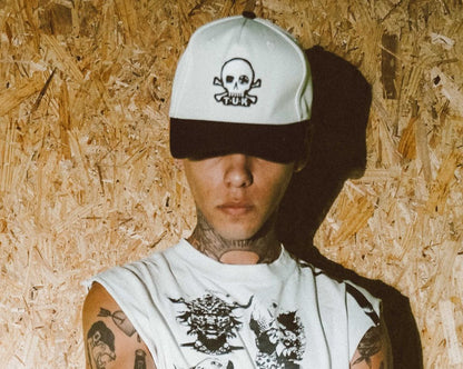HT08 Black & Cream Skull Logo Hat HT08-OS - T.U.K. Shoes