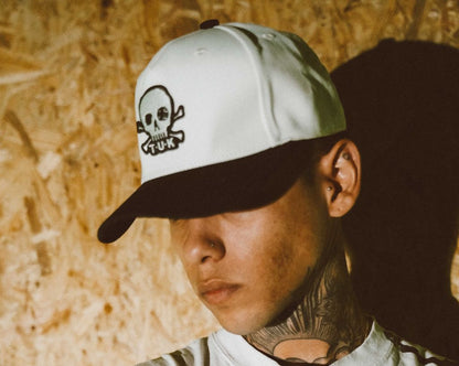 HT08 Black & Cream Skull Logo Hat HT08-OS - T.U.K. Shoes