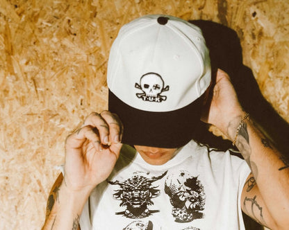 HT08 Black & Cream Skull Logo Hat HT08-OS - T.U.K. Shoes