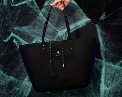 BG01 Black Studded Tassel Tote Bag BG01-OS - T.U.K. Shoes