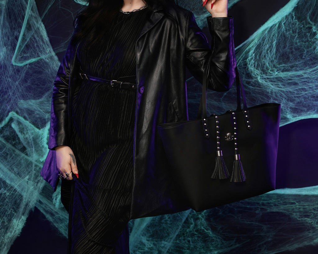 BG01 Black Studded Tassel Tote Bag BG01-OS - T.U.K. Shoes