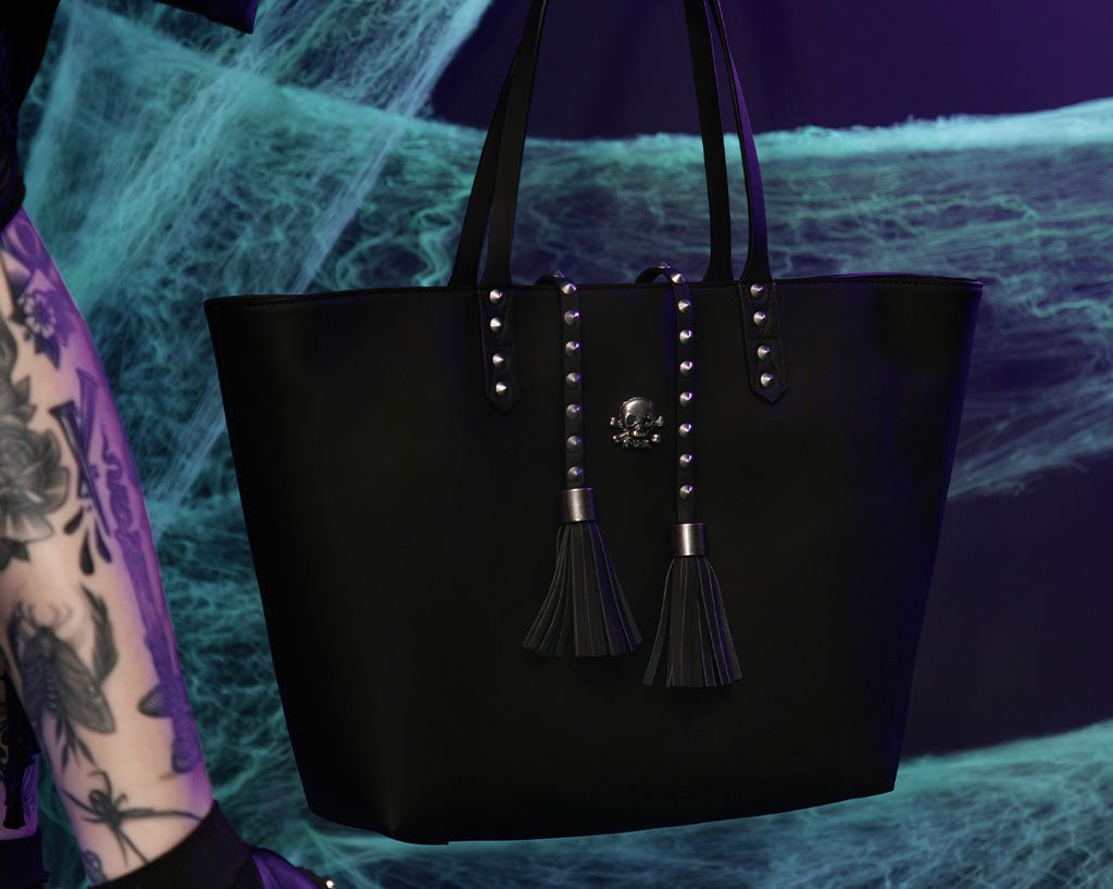 BG01 Black Studded Tassel Tote Bag BG01-OS - T.U.K. Shoes