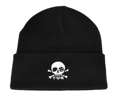 HT03-OS Black Skull Embroidery Beanie HT03-OS - T.U.K. Shoes