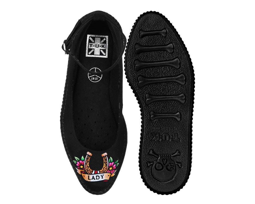 A3420L Black Lady Luck Pointed Ballet Creeper - T.U.K. Shoes