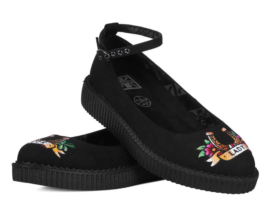 A3420L Black Lady Luck Pointed Ballet Creeper - T.U.K. Shoes