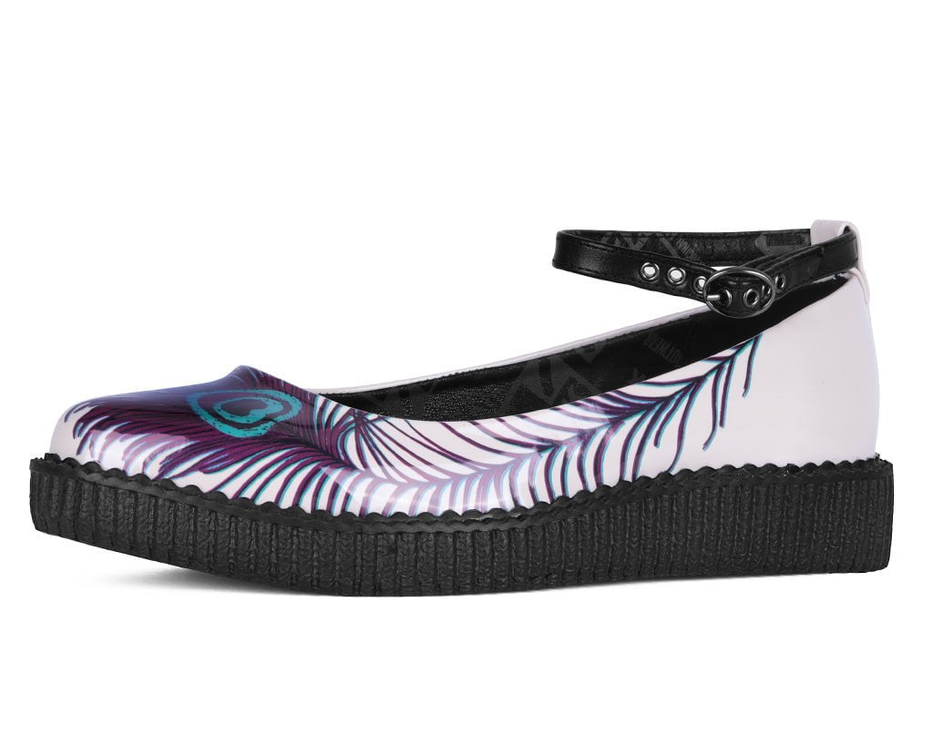 A3396L Cream Peacock Feather Ballet Creeper - T.U.K. Shoes