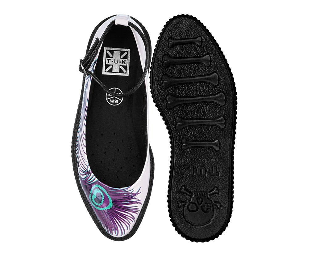 A3396L Cream Peacock Feather Ballet Creeper - T.U.K. Shoes