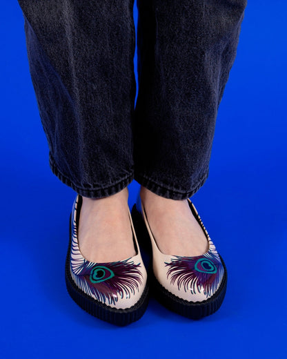 A3396L Cream Peacock Feather Ballet Creeper - T.U.K. Shoes