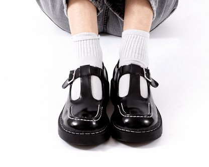 T2346 Black Leather T-Bar Mary Jane - T.U.K. Shoes