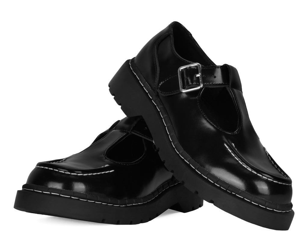 T2346 Black Leather T-Bar Mary Jane - T.U.K. Shoes