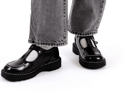 T2346 Black Leather T-Bar Mary Jane - T.U.K. Shoes