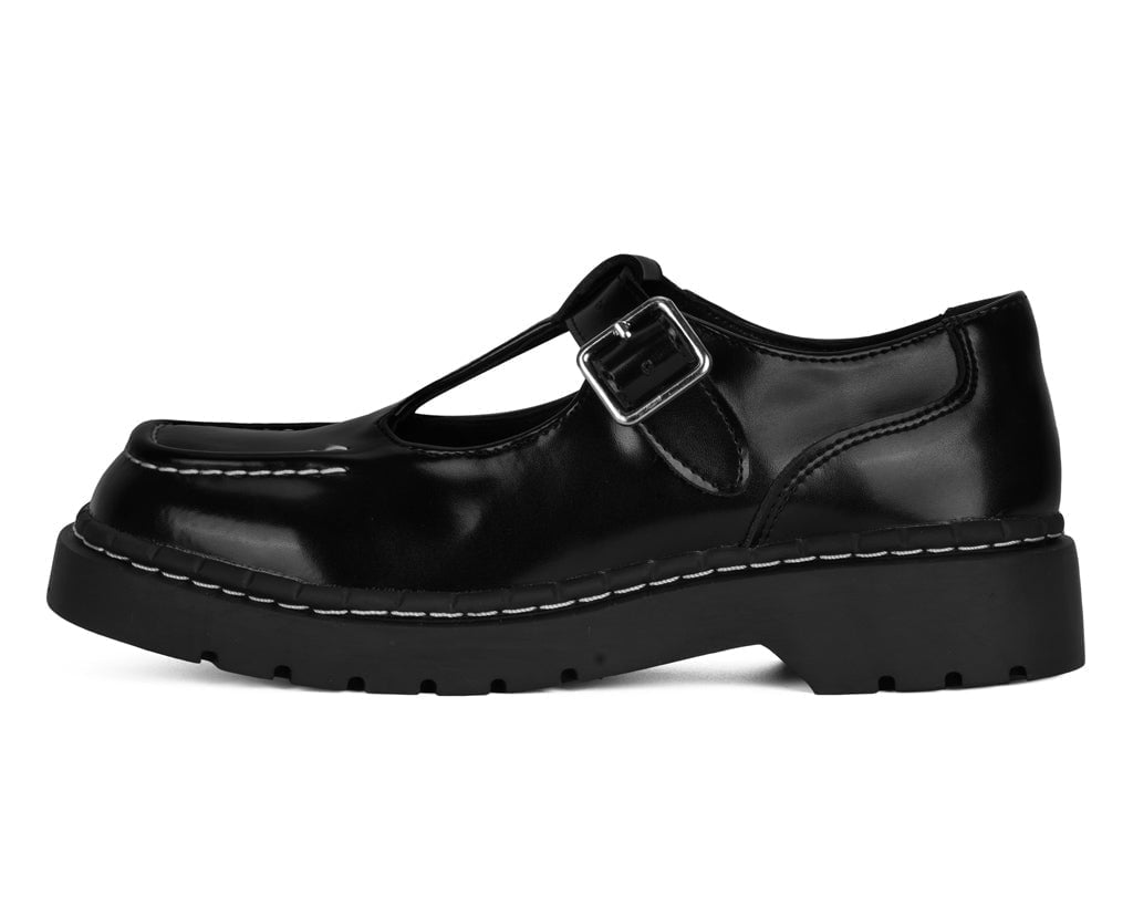 T2346 Black Leather T-Bar Mary Jane - T.U.K. Shoes