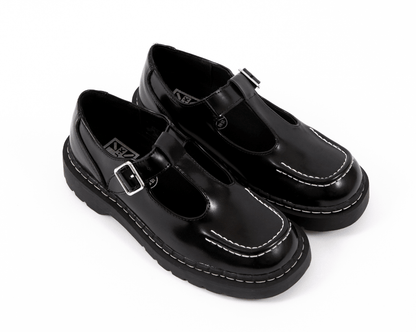T2346 Black Leather T-Bar Mary Jane - T.U.K. Shoes