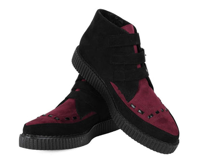 A3290 Black & Burgundy 3-Buckle Pointed Creeper Boot - T.U.K. Shoes