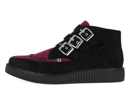 A3290 Black & Burgundy 3-Buckle Pointed Creeper Boot - T.U.K. Shoes