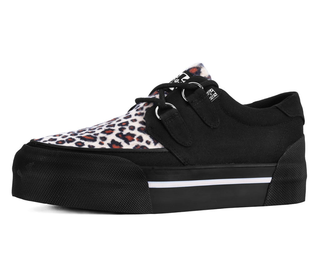 A3444 Black & Leopard Canvas Platform Creeper Sneaker - T.U.K. Shoes