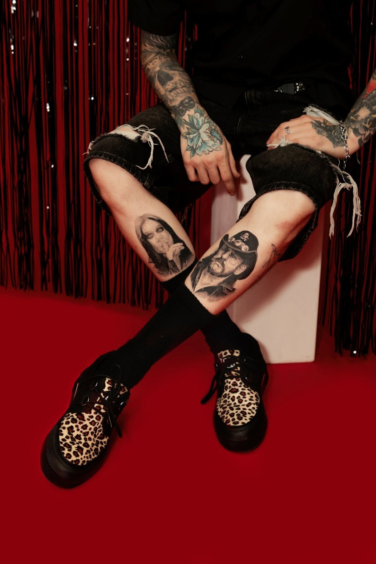 A3444 Black & Leopard Canvas Platform Creeper Sneaker - T.U.K. Shoes