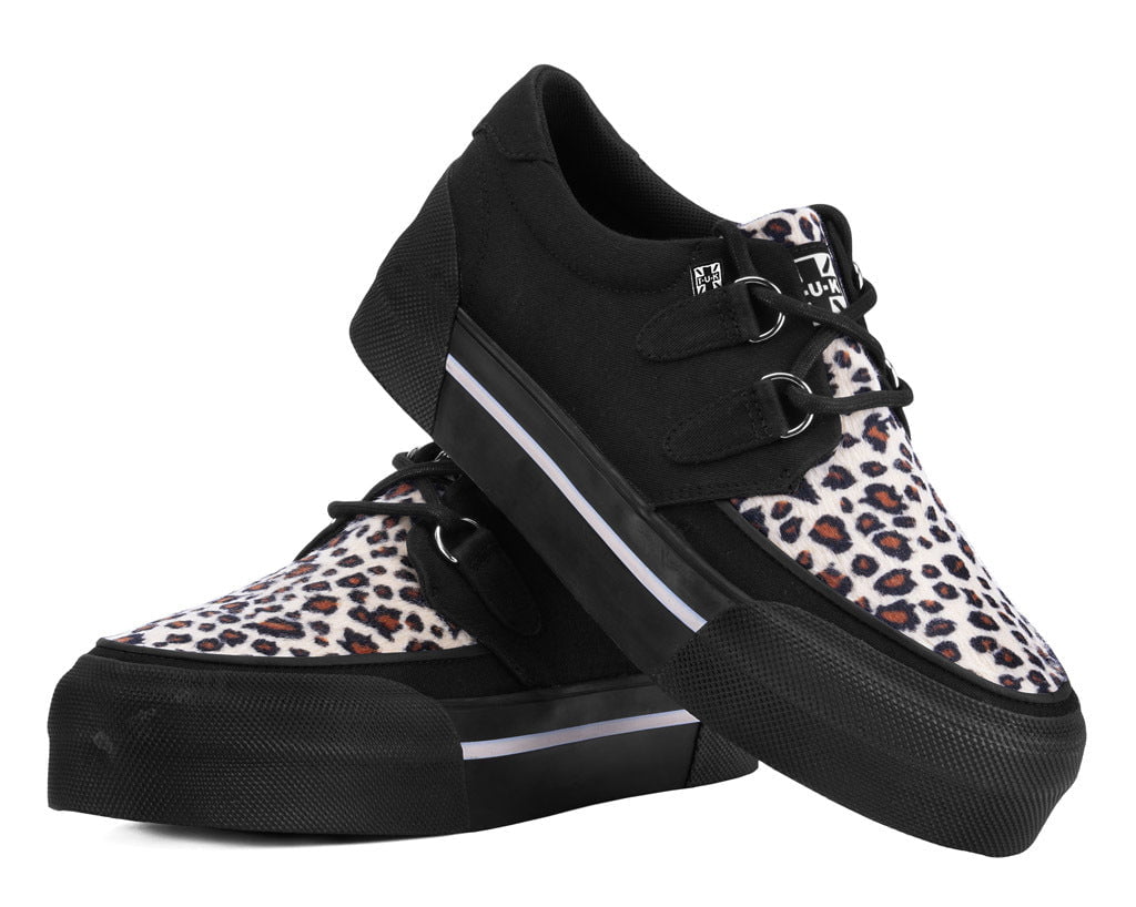 A3444 Black & Leopard Canvas Platform Creeper Sneaker - T.U.K. Shoes