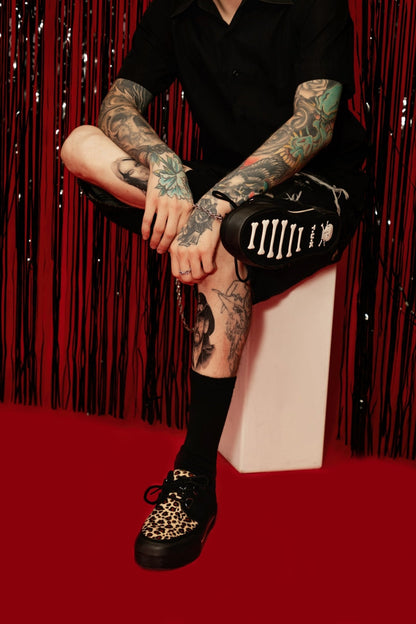 A3444 Black & Leopard Canvas Platform Creeper Sneaker - T.U.K. Shoes