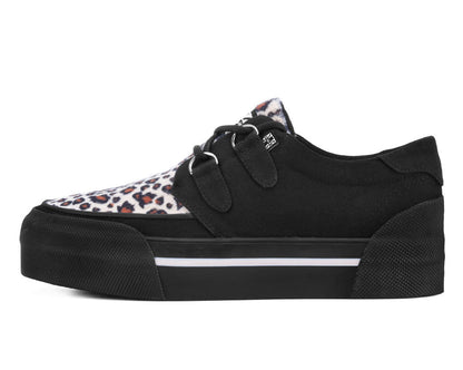 A3444 Black & Leopard Canvas Platform Creeper Sneaker - T.U.K. Shoes