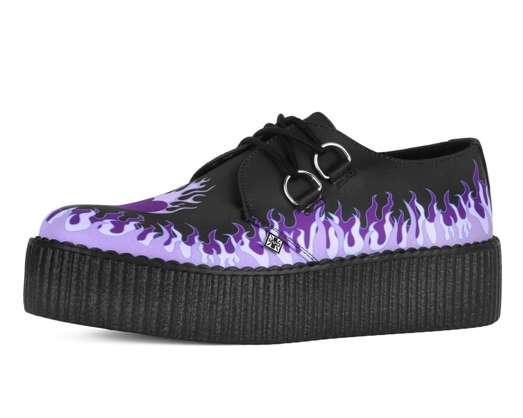V3409 Black & Purple Flaming Heart Viva Mondo Creeper - T.U.K. Shoes