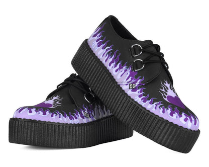 V3409 Black & Purple Flaming Heart Viva Mondo Creeper - T.U.K. Shoes