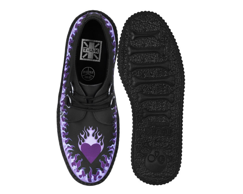 V3409 Black & Purple Flaming Heart Viva Mondo Creeper - T.U.K. Shoes