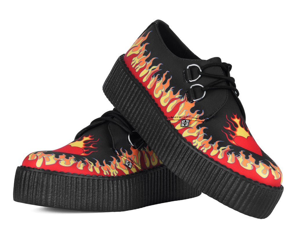 V3408 Black & Red Flaming Heart Viva Mondo Creeper - T.U.K. Shoes