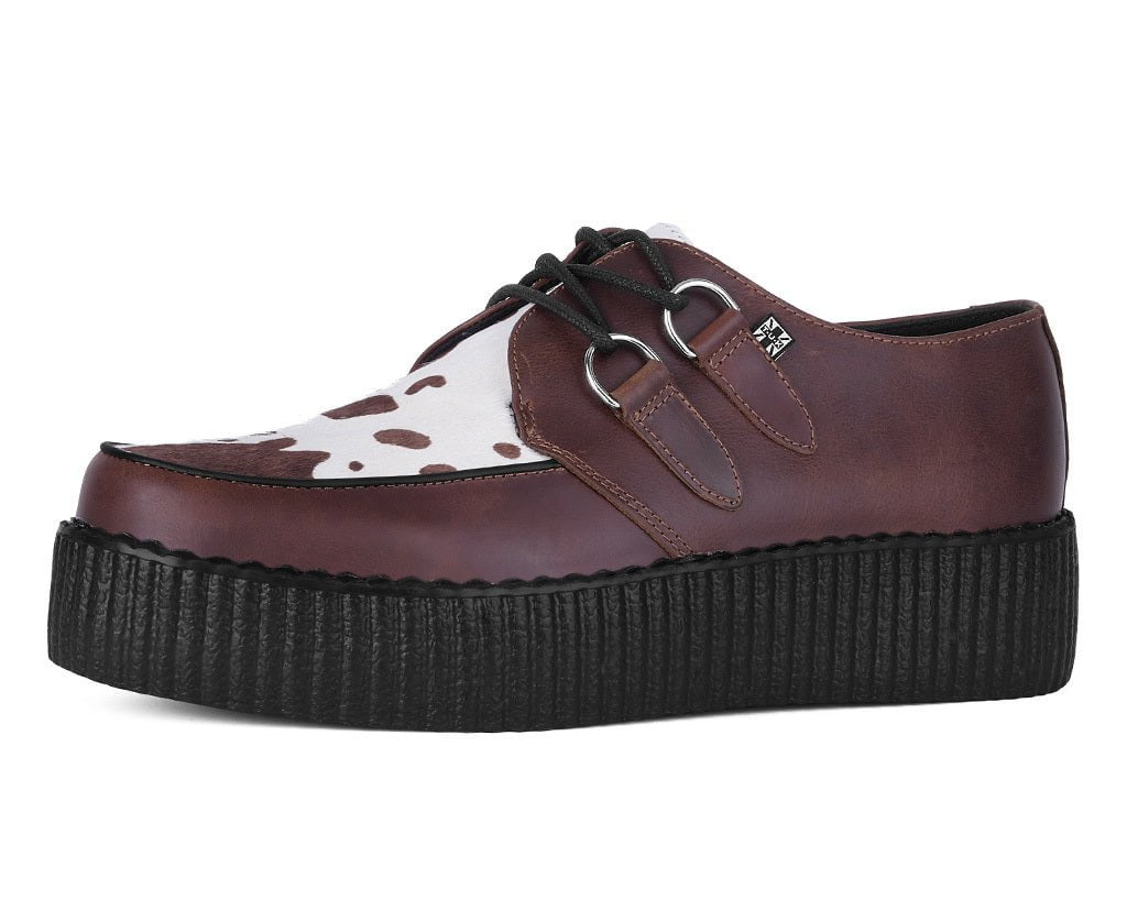 V3410 Brown Leather Cow Print Viva Mondo Creepers - T.U.K. Shoes