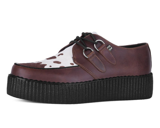 V3410 Brown Leather Cow Print Viva Mondo Creepers - T.U.K. Shoes