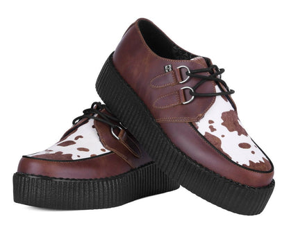 V3410 Brown Leather Cow Print Viva Mondo Creepers - T.U.K. Shoes