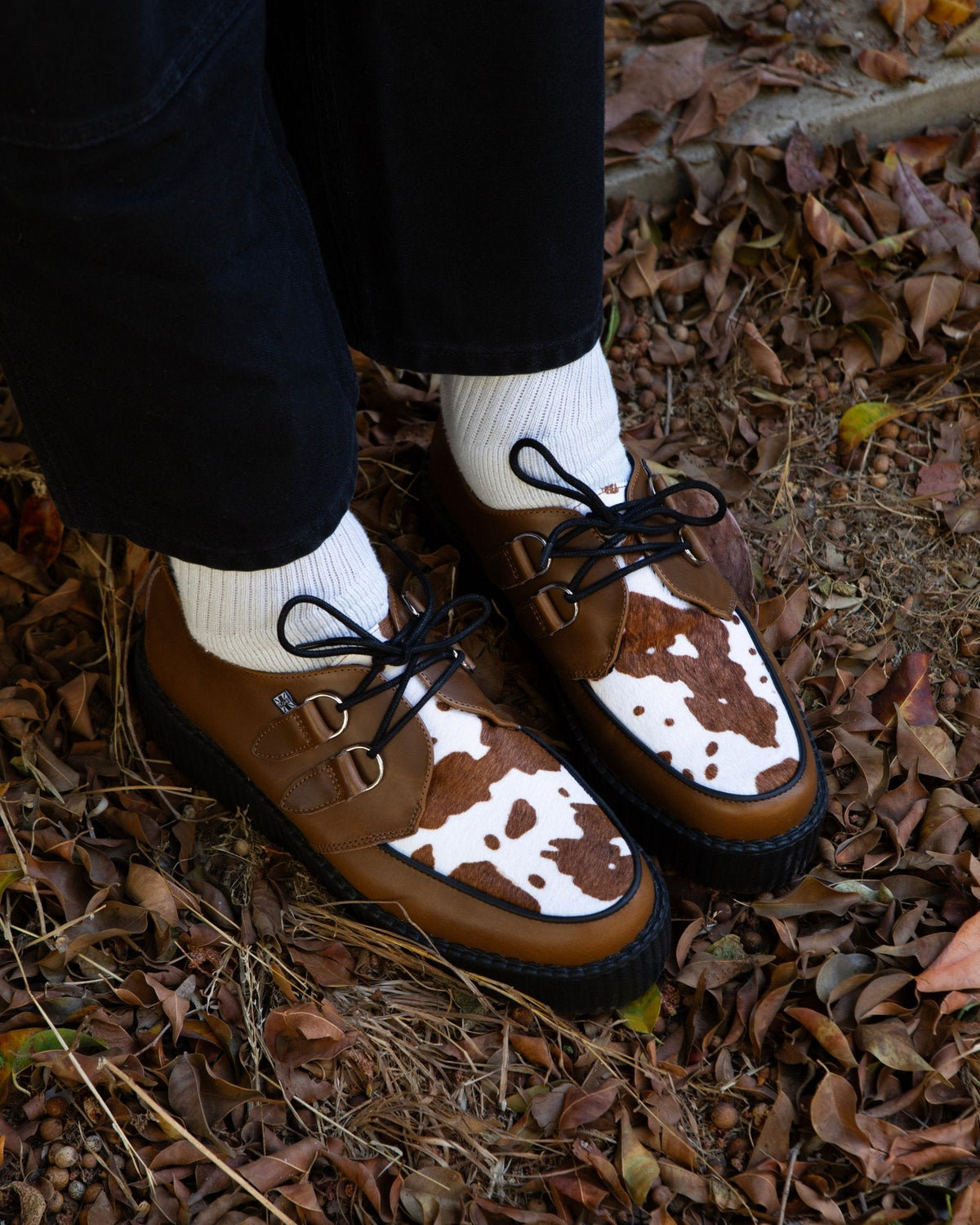 V3410 Brown Leather Cow Print Viva Mondo Creepers - T.U.K. Shoes