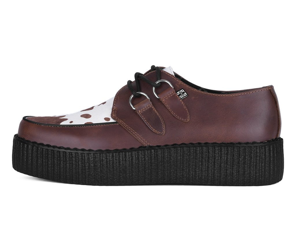 V3410 Brown Leather Cow Print Viva Mondo Creepers - T.U.K. Shoes