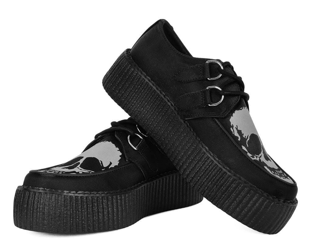 V3221 Black Satin Glow Skull Viva Mondo Creeper - T.U.K. Shoes