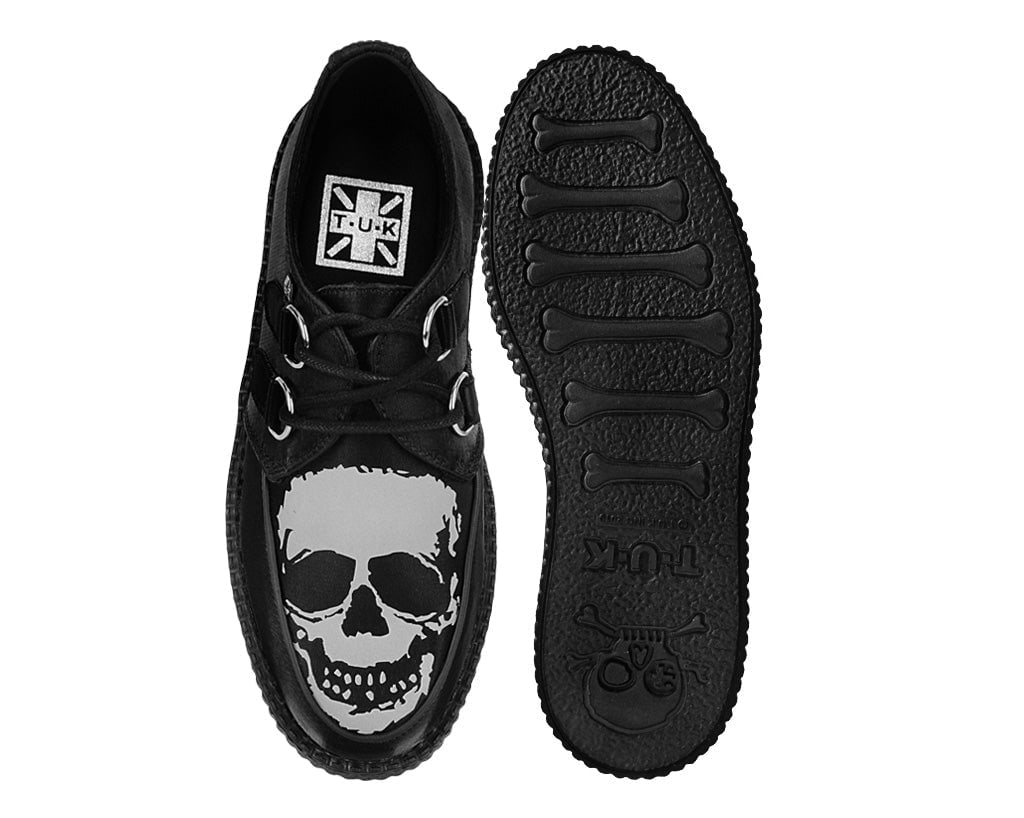 V3221 Black Satin Glow Skull Viva Mondo Creeper - T.U.K. Shoes