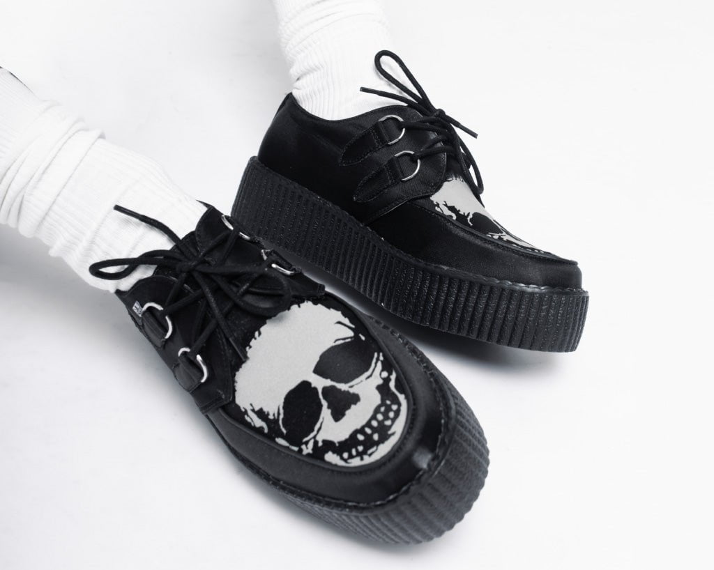 V3221 Black Satin Glow Skull Viva Mondo Creeper - T.U.K. Shoes