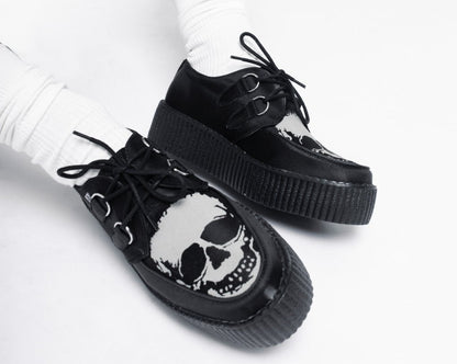 V3221 Black Satin Glow Skull Viva Mondo Creeper - T.U.K. Shoes
