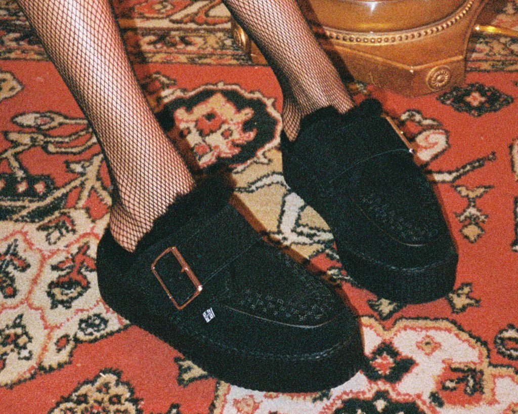 V3235L Black Suede Wool Creeper Mule - T.U.K. Shoes