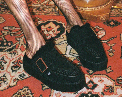 V3235L Black Suede Wool Creeper Mule - T.U.K. Shoes