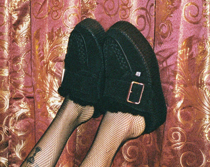 V3235L Black Suede Wool Creeper Mule - T.U.K. Shoes